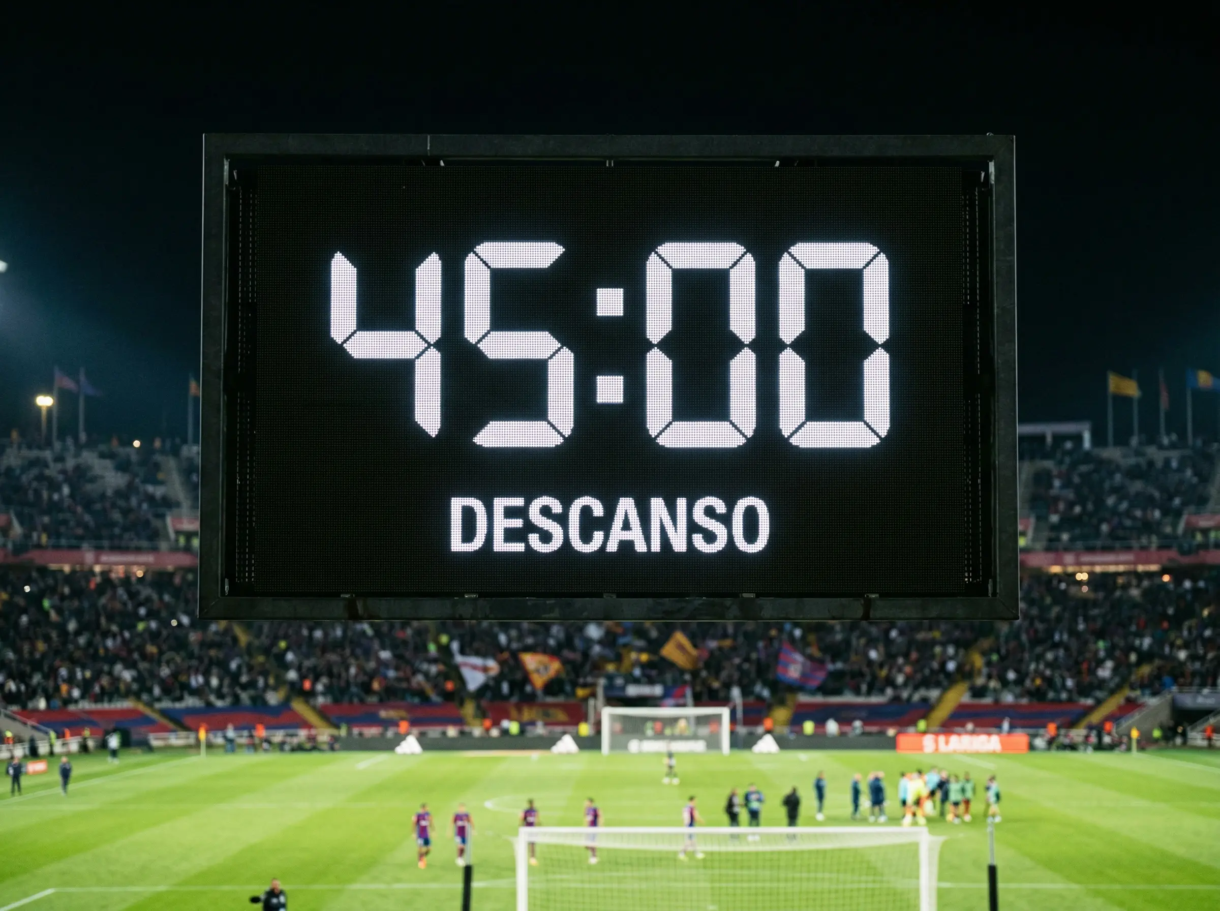 Reloj del estadio marcando el minuto 45 durante un partido de fútbol MLS